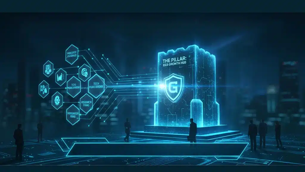 A conceptual diagram showing the flow of authority from external industry publications to a central B2B growth hub, illustrating the role of Digital PR in establishing institutional trust.