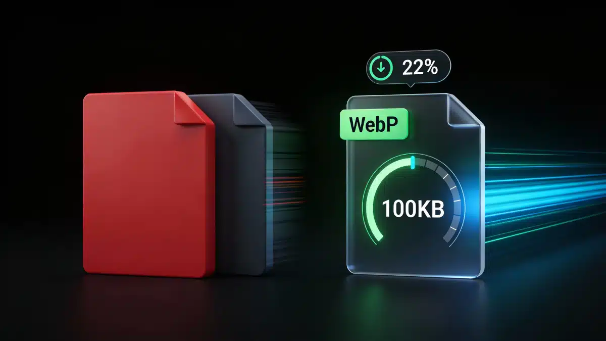 Image optimization comparison showing unoptimized heavy images versus optimized WebP format with alt text and compression for faster loading