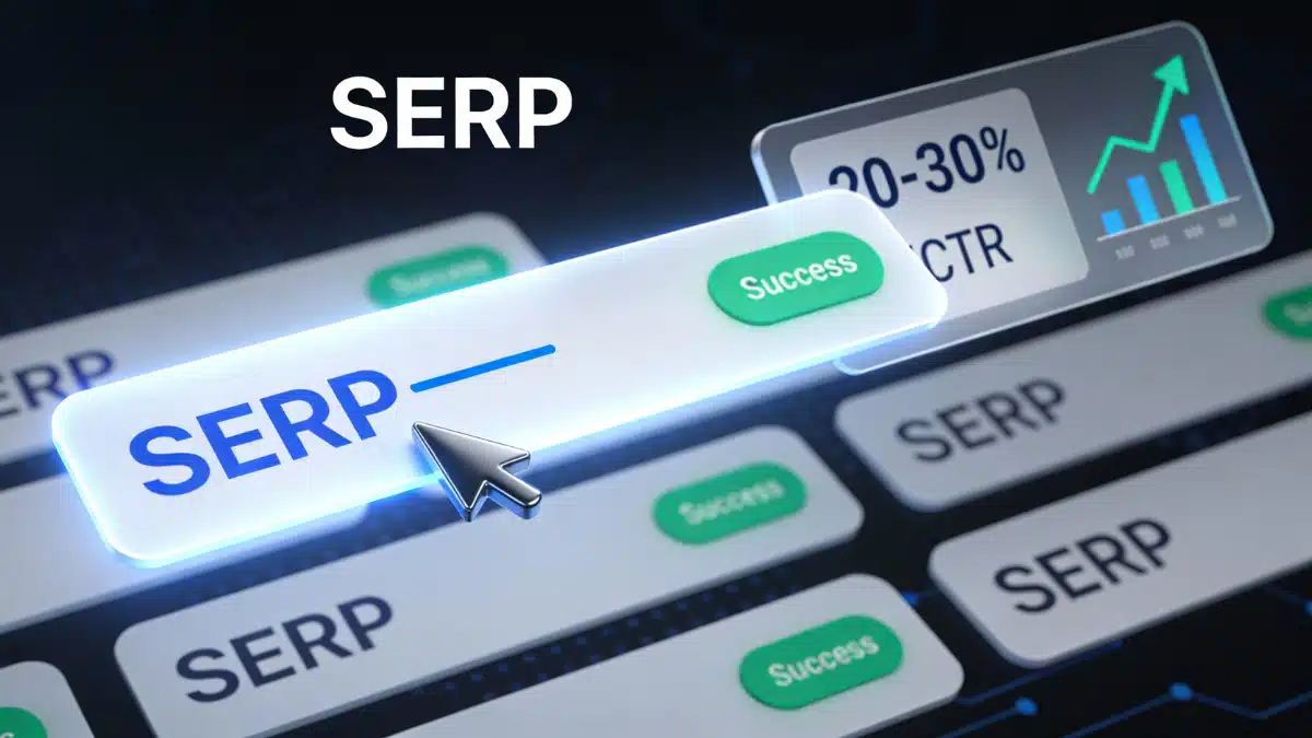 Illustration showing title tag and meta description optimization increasing click-through rate by 20-30%