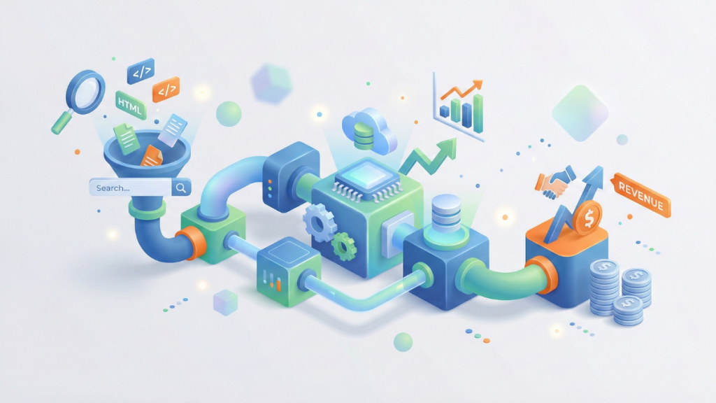 Scalable B2B lead generation system connecting SEO, funnel qualification, and sales revenue