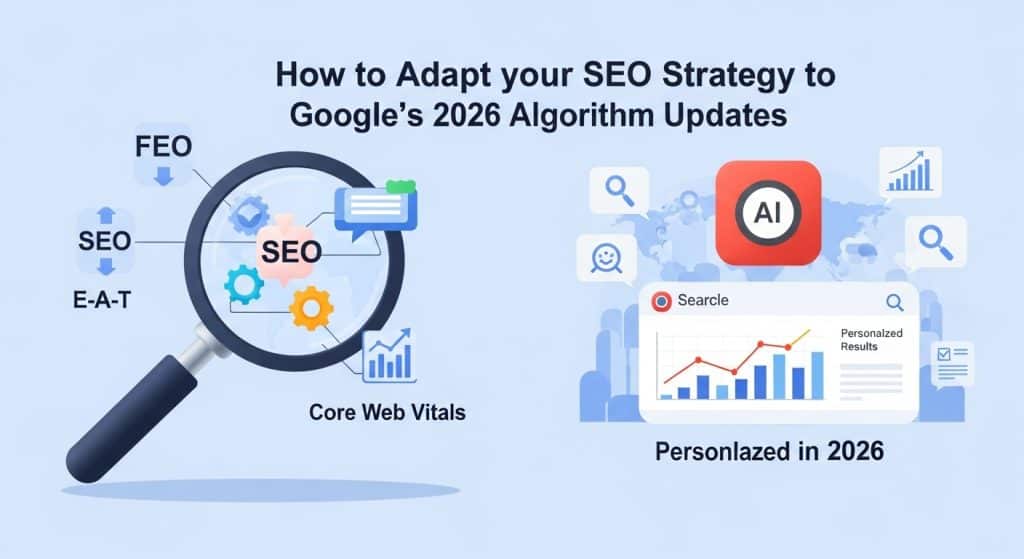 Infographic showing key Google algorithm updates for 2026 and how to adapt SEO strategy