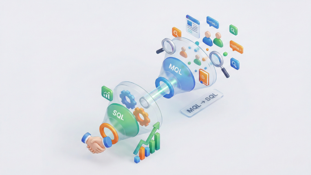 B2B lead qualification framework showing the difference between MQL and SQL in a lead generation funnel