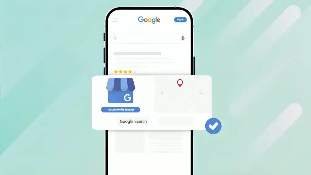 Clean illustrative graphic featuring a mobile search and listing box communicates profile visibility and resolution