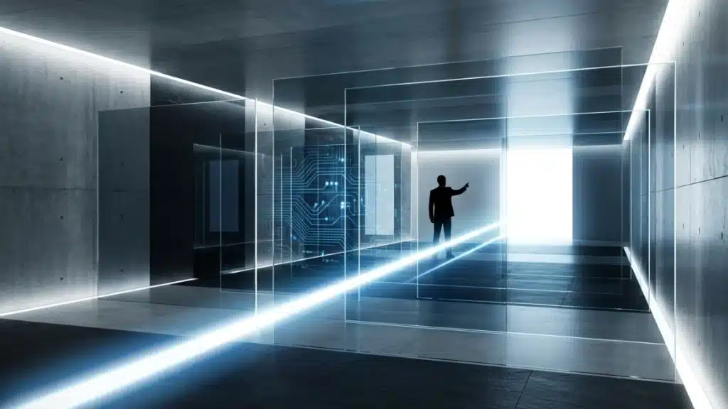 Technical wireframe of a B2B landing page highlighting information hierarchy for CFOs, IT managers, and end-users with segmented CTAs.