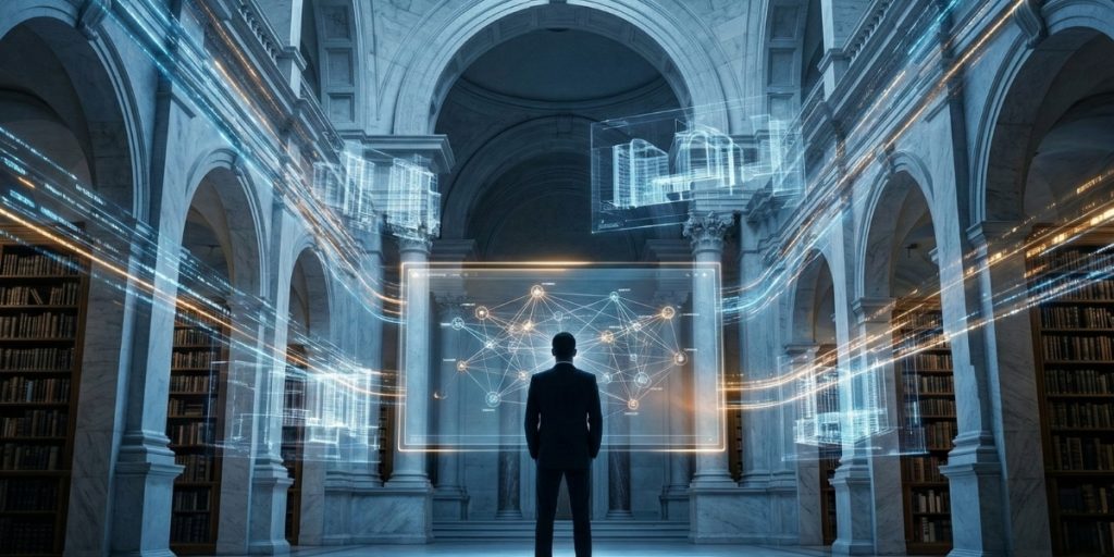 Architectural blueprint showing a digital B2B SEO roadmap and SGE/AEO data streams.