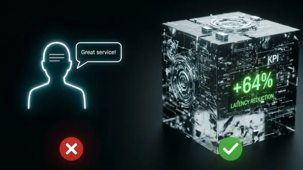 Comparison between a generic, low-value testimonial and a high-density technical proof block with specific KPIs and schematics.
